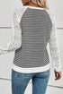 Striped Textured Knit Lace Raglan Patchwork Long Sleeve Top